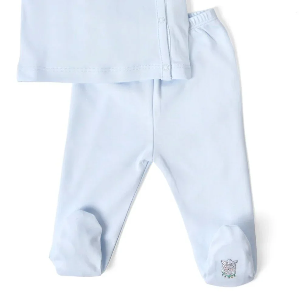Classic Baby Boys Pima Cotton Kimono Top Footie Pants Outfit Set Blue NWT